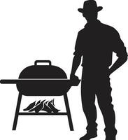 bbq verhoging zwart vector logo creatie rokerig silhouet Mens bbq icoon vector