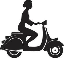 stadsgezichtchique zwart vector symbool stedelijke glamourreis scooter icoon