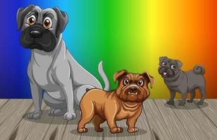 gedomesticeerde honden stripfiguur op regenbooggradiëntachtergrond vector