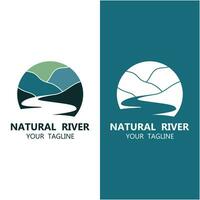 rivier- logo met combinatie van bergen en bouwland met vector concept ontwerp. logo voor veel soort van bedrijf, reizen agentschap en natuur fotograaf