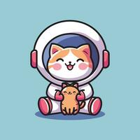 schattig vector ontwerp illustratie van astronaut kat en katje