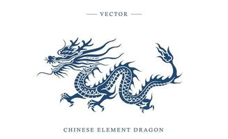 blauw en wit porselein Chinese draak patroon vector