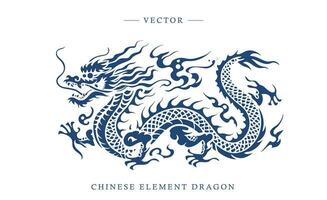 blauw en wit porselein Chinese draak patroon vector