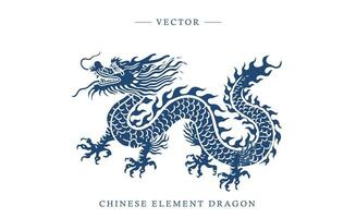 blauw en wit porselein Chinese draak patroon vector