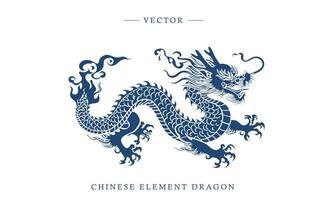 blauw en wit porselein Chinese draak patroon vector