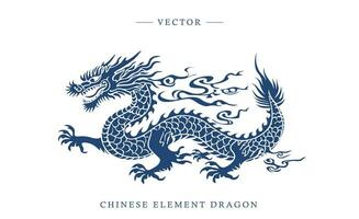 blauw en wit porselein Chinese draak patroon vector