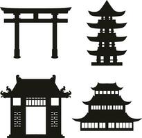 traditioneel Chinese gebouw. vlak zwart tempel. vector pictogrammen