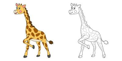 giraffe illustratie lijn en kleur. tekenfilm vector illustratie voor kleur boek of bladzijde.