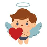 karakter schattig aanbiddelijk Cupido houdt hart. amur baby, weinig engel of god eros. concept van Valentijnsdag dag, bruiloft, vallen in liefde. vector. vector