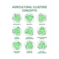 verzameling van 2d bewerkbare groen dun lijn pictogrammen vertegenwoordigen agrarisch clusters, geïsoleerd gemakkelijk vector, lineair illustratie. vector