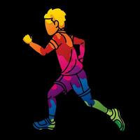 een jongen begin rennen actie jogging een kind beweging tekenfilm sport grafisch vector