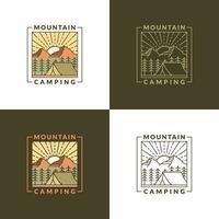berg ochtend- camping illustratie monoline of lijn kunst stijl vector