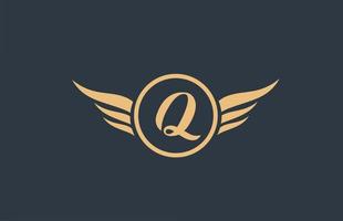 q geel blauw alfabet letter logo met vleugel vleugels pictogram en cirkel voor zakelijk ontwerp en bedrijf vector