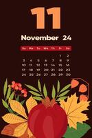 bloemen november 2024 kalender sjabloon. met helder kleurrijk bloemen. vector