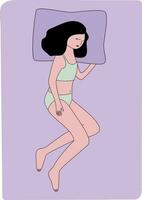 meisje slapen Aan de bed, tekenfilm karakter illustratie, slapen Aan een hoofdkussen in ondergoed vector