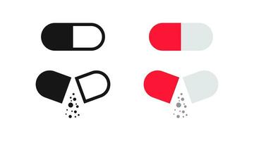 geneeskunde capsule icoon. pil symbool. tablet tekens. medisch drug symbolen. antibiotica pictogrammen. zwart, vlak kleur. vector teken.