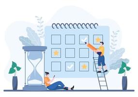 planningsschema of tijdbeheer met kalender zakelijke bijeenkomsten, activiteiten en evenementen organiseren proces kantoorwerk. achtergrond vectorillustratie vector