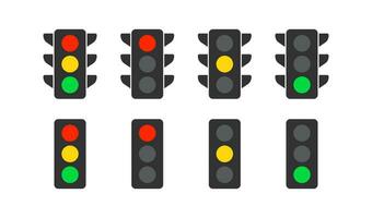 verkeer lichten icoon. stoplicht tekens. hou op in de weg symbool. straat seinpaal symbolen. regulatie pictogrammen. zwart, geel, rood, groen kleur. vector teken.