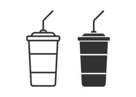 kop voor Frisdrank icoon. drinken thee tekens. koffie in de plastic symbool. bubbel symbolen. milkshake pictogrammen. zwart kleur. vector teken.