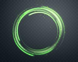 gloeiend groen magie ring. neon realistisch energie gloed halo ring. abstract licht effect Aan een donker achtergrond. vector illustratie.