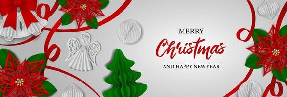 kerstbanner met papieren versieringen vector