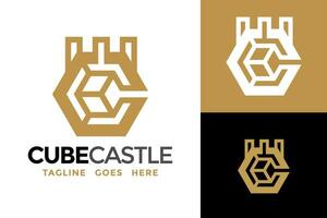 c kubus kasteel logo ontwerp vector sjabloon