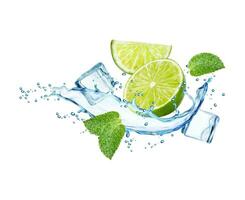 mojito, ijs, limoen fruit, realistisch water plons vector