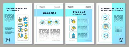 2d buitenschoolse activiteiten creatief brochure sjabloon, brochure ontwerp met dun lijn pictogrammen, 4 vector lay-outs.