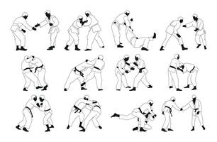 verzameling van judoka silhouetten, geïsoleerd vector