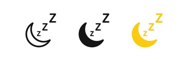 maan slaap icoon. rust uit zzz symbool. nacht tekens. bedtijd symbolen. droom concept pictogrammen. zwart, geel kleur. vector geïsoleerd teken.