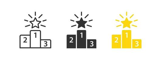 kampioen podium icoon. winnaar voetstuk symbool. eerste plaats tekens. trofee prijs symbolen. prijs voor 1e plaats pictogrammen. zwart, geel kleur. vector teken.