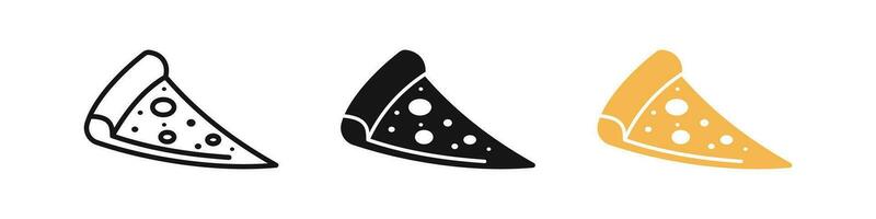stuk van pizza symbool. plak peperoni tekens. pizzeria symbolen. italië traditioneel voedsel in 3d pictogrammen. zwart, vlak kleur. vector teken.
