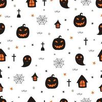 naadloze patroon halloween achtergrond met pompoenen en spoken hand getrokken ontwerp in cartoon stijl gebruikt voor print, wallpapers, stoffen, textiel vectorillustratie vector