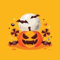 halloween pompoenen, vleermuizen onder het maanlicht vector