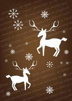 kerstwenskaart met een zin prettige feestdagen. cartoon stijl rendieren omgeven door sneeuwvlokken en krans op gestructureerde achtergrond. vector