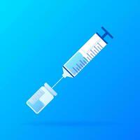 vaccin covid-19 vector icoon. injectiespuit en blauw vaccin flesje. vector illustratie