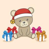 schattige kerstteddybeer en geschenkdoos vector