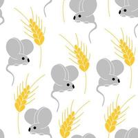 schattig muis en spikelet naadloze patroon op witte achtergrond. vector
