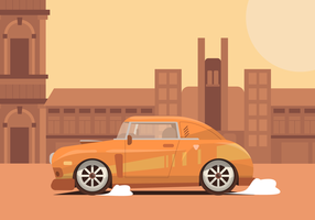 Vintage iconische auto in de stad Vector illustratie