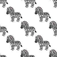 gelukkige zebra. gekleurde naadloze patroon met schattige stripfiguur. eenvoudige platte vectorillustratie geïsoleerd op een witte achtergrond. design behang, stof, inpakpapier, covers, websites. vector