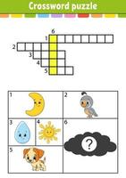 Kruiswoord puzzel. onderwijs ontwikkelen werkblad. activiteitenpagina voor Engels studeren. met kleurenfoto's. spel voor kinderen. geïsoleerde vectorillustratie. grappig karakter. cartoon-stijl. vector