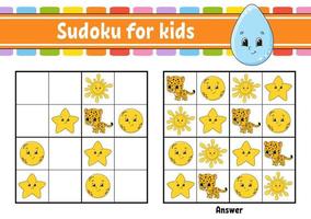 sudoku voor kinderen. onderwijs ontwikkelen werkblad. activiteitenpagina met foto's. puzzelspel voor kinderen. logisch denken opleiding. geïsoleerde vectorillustratie. grappig karakter. cartoon-stijl. vector