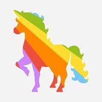 schattige eenhoorn. magische fee paard. regenboog silhouet. ontwerpelement. vectorillustratie geïsoleerd op een witte achtergrond. sjabloon voor boeken, stickers, posters, kaarten, kleding. vector