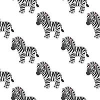 gelukkige zebra. gekleurde naadloze patroon met schattige stripfiguur. eenvoudige platte vectorillustratie geïsoleerd op een witte achtergrond. design behang, stof, inpakpapier, covers, websites. vector