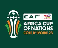 kan ivoor kust 2023 logo Afrikaanse kop van landen Amerikaans voetbal ontwerp met groen achtergrond vector