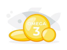 omega 3 vettig zuren capsules met een vis silhouet, markeren de Gezondheid voordelen van dieet supplementen vector