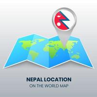 locatie icoon van nepal op de wereldkaart, ronde pin icoon van nepal vector