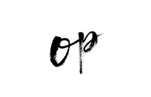 OP o alfabet letter logo pictogram combinatie. grunge handgeschreven vintage design. zwart witte kleur voor zaken en bedrijf; vector
