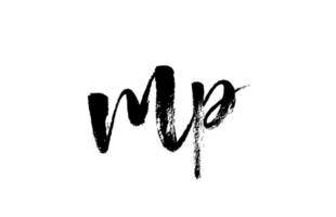 mp mp alfabet letter logo pictogram combinatie. grunge handgeschreven vintage design. zwart witte kleur voor zaken en bedrijf; vector