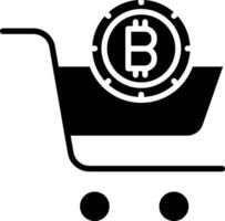 bitcoin boodschappen doen kar solide en glyph vector illustratie